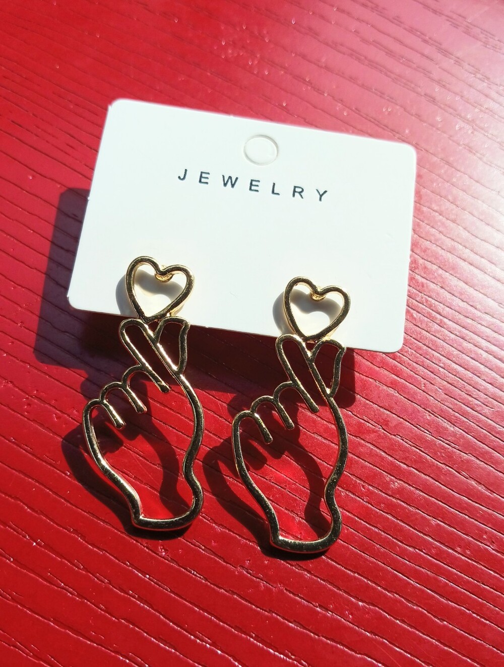 Gold Hand Outline Drop Earrings - Women's Fashion Jewelry - Picture 5 of 7
